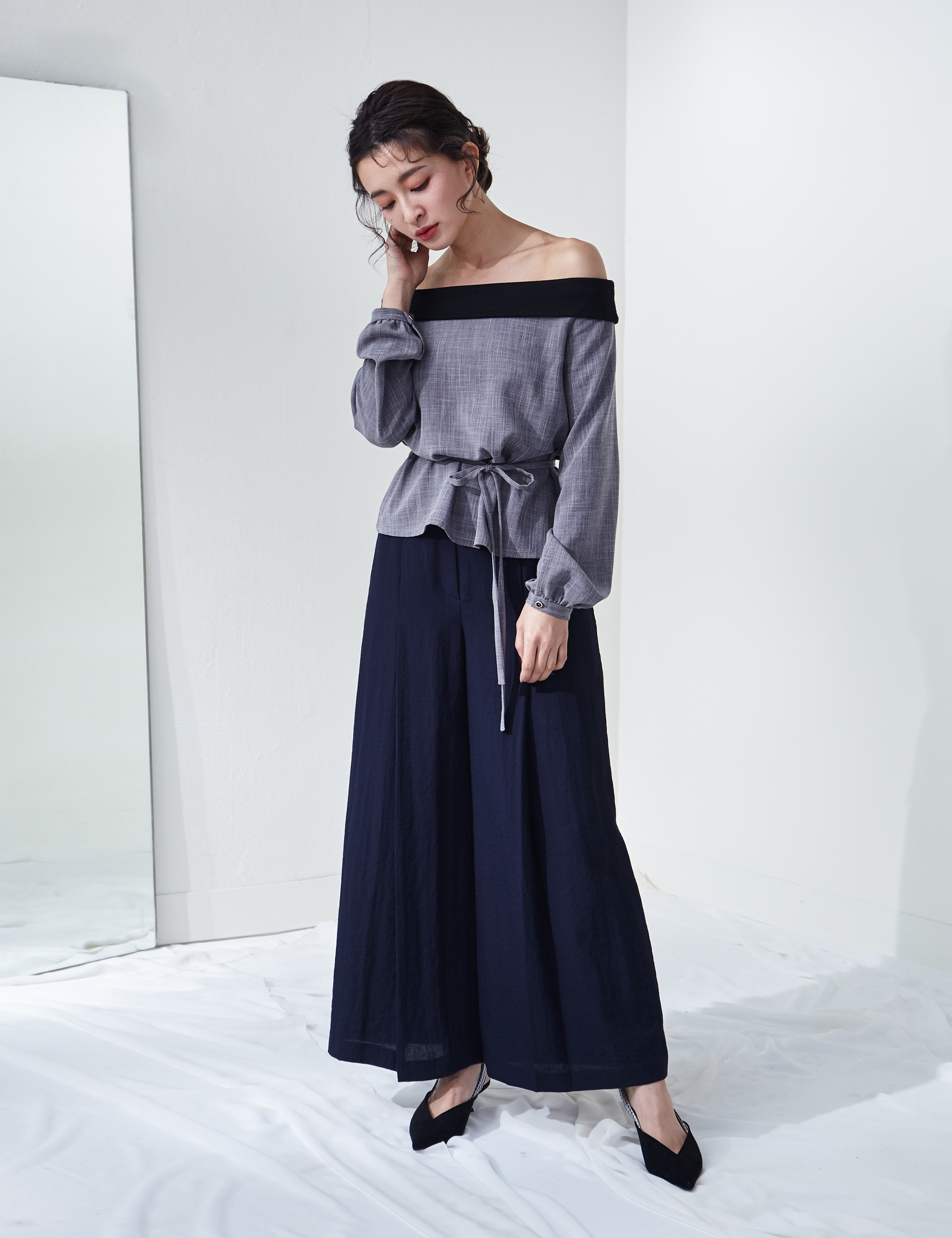 主流化,中线打褶棉麻长宽裤|marjorie|玛裘瑞