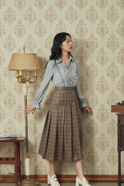 學院裡的叛逆,拉鍊造型打摺格紋長裙