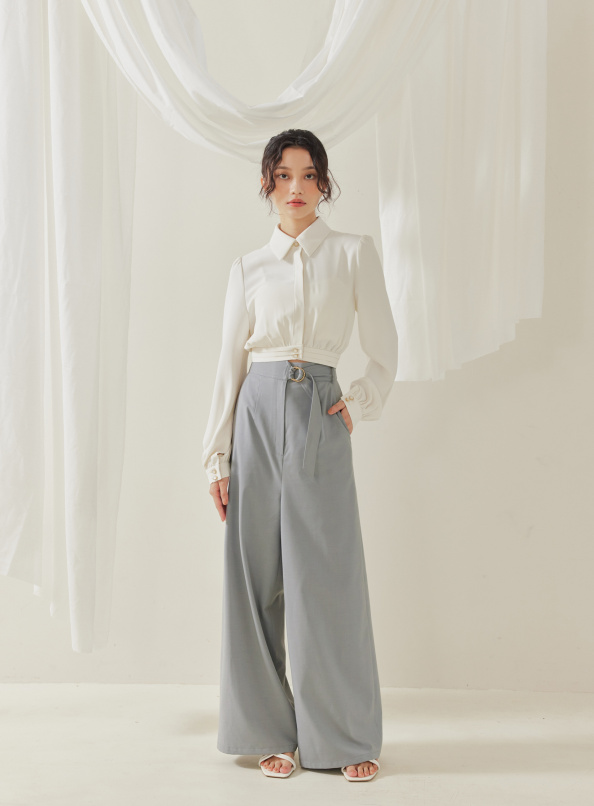 日復朝思，復古雙環腰帶造型寬褲