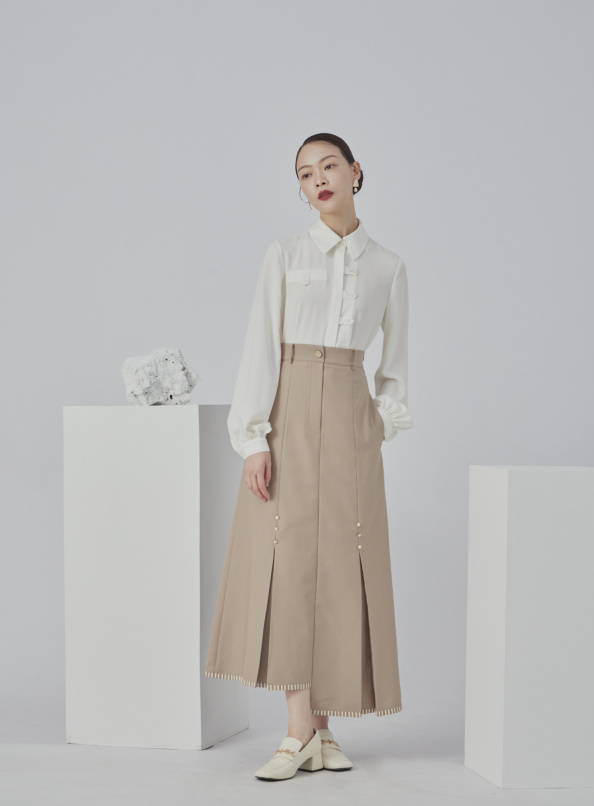 流星劃過,不對稱拼接造型打褶長裙