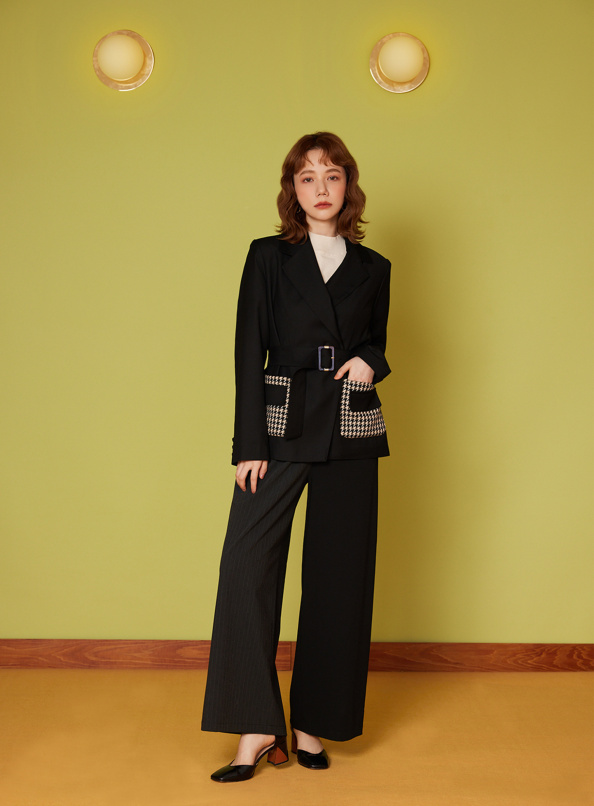 極致美學之城,特色千鳥格紋口袋西裝外套