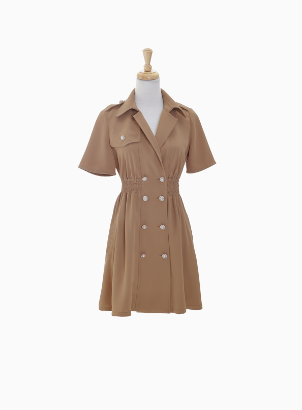 漫步於芒通,風衣感領片排釦短洋裝