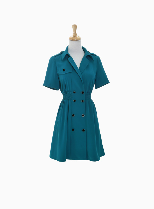 漫步於芒通,風衣感領片排釦短洋裝