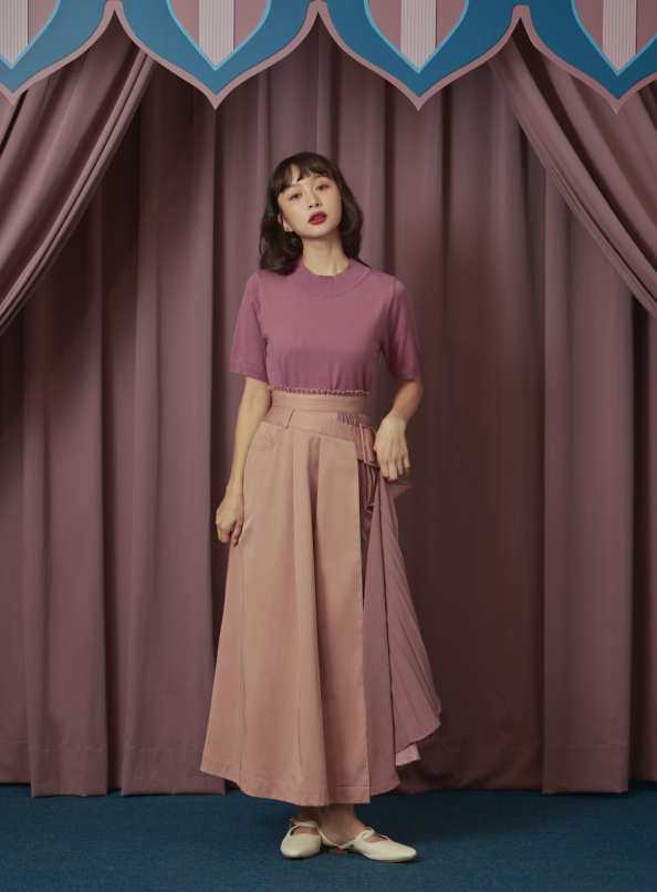 甜美的人生,解構式異材質拼接釦環長裙