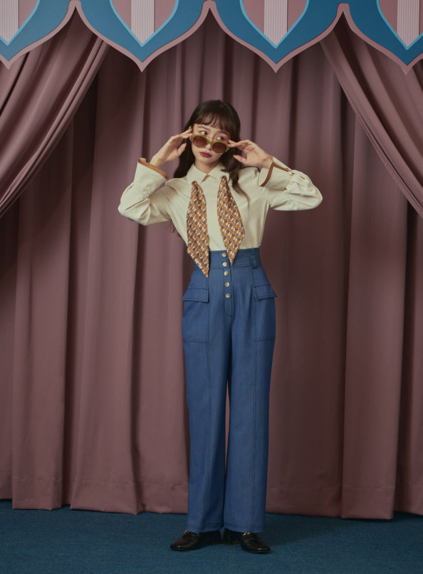 所有美好,高腰封明線滾邊修身長褲