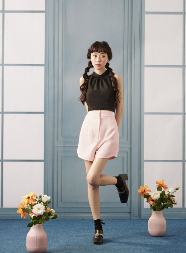 燭火燃起,斜切造型千鳥格短褲