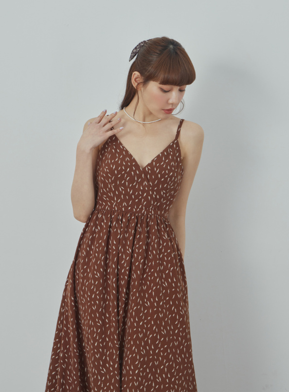 似錦,印花拼紗修身無袖洋裝