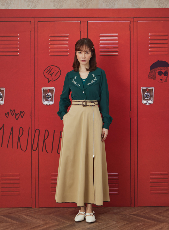 唯美象徵，拉鍊式開衩格紋包邊長裙