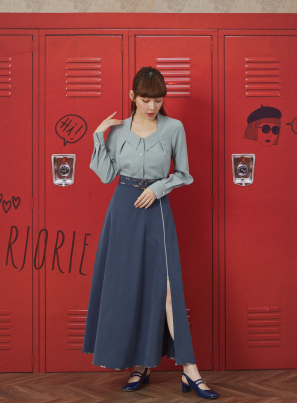 唯美象徵，拉鍊式開衩格紋包邊長裙