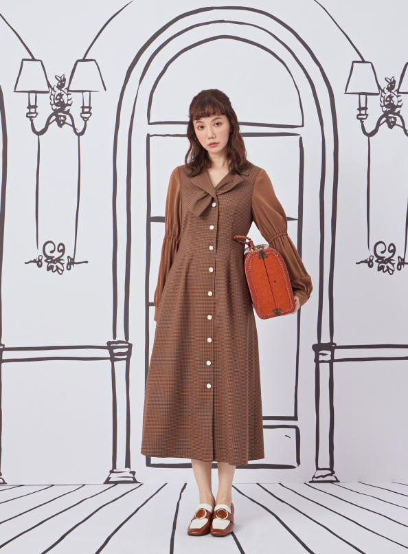 幻想浮華,穿繩式領結細格紋洋裝