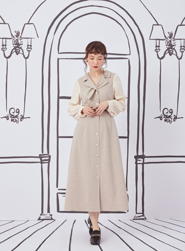 幻想浮華,穿繩式領結細格紋洋裝