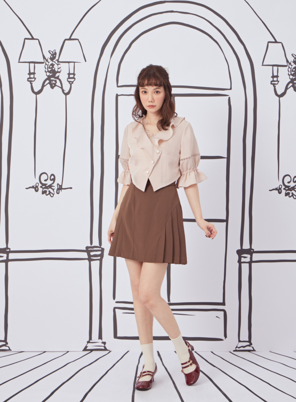 無法壓抑,格紋包邊腰帶側壓褶短裙