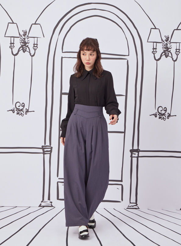 刻畫,腰封設計車褶寬褲