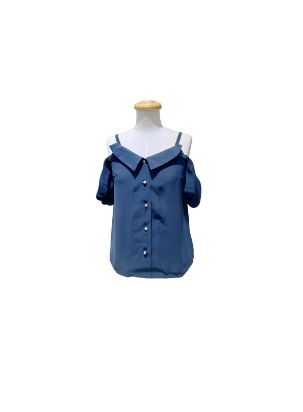 唯有自己,露肩拋袖直紋上衣