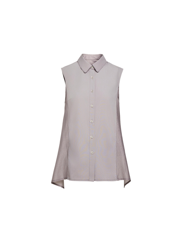 風華，異材質拼接出芽無袖襯衫