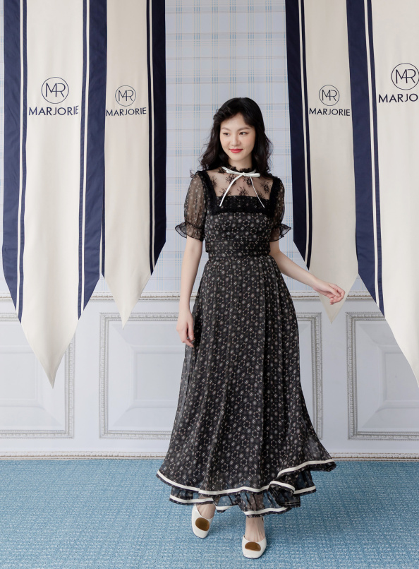 更迭,煙火印花織帶滾邊透紗傘裙