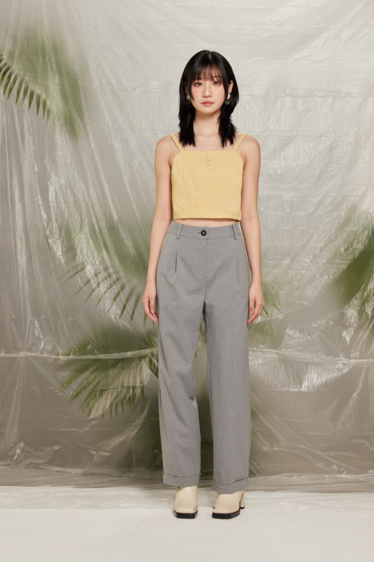 夢回,編織肩帶平塔克壓褶上衣