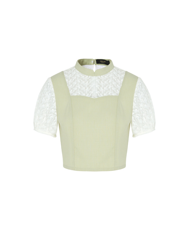 光的變化，花紋蕾絲拼接短版上衣