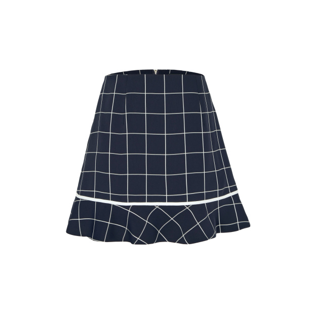 貓說，織帶荷葉滾邊格紋短裙