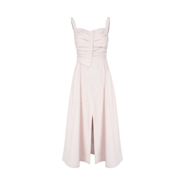 牆角玫瑰，特殊壓褶前開衩洋裝