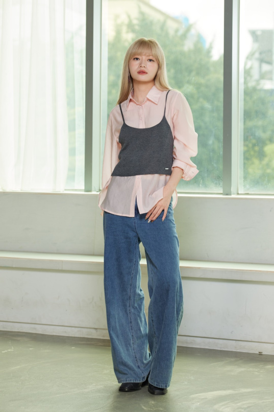 蔚藍，造型口袋牛仔寬褲