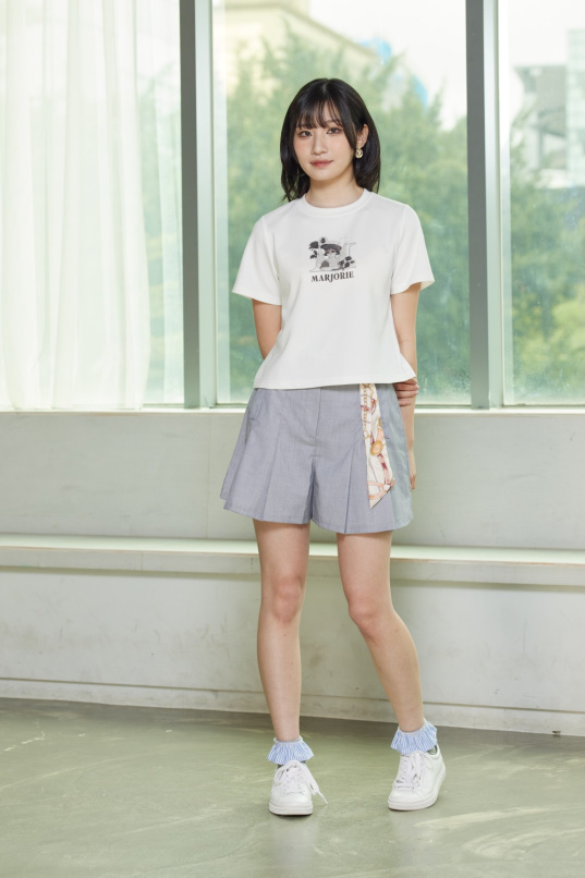 悄悄,印花絲巾扣環打褶短褲