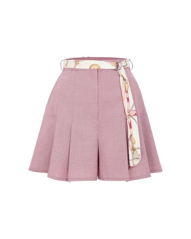 悄悄，印花絲巾扣環打褶短褲