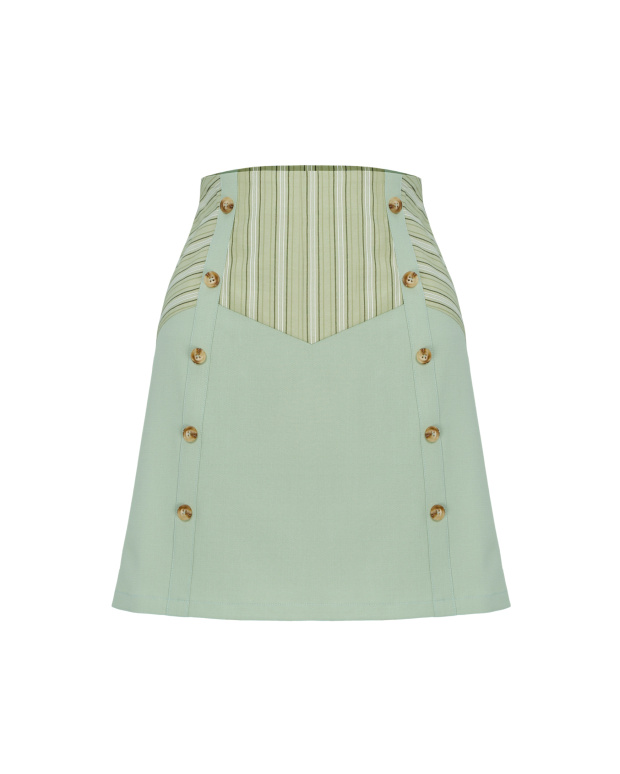 午茶小調,雙排釦拼接A字短裙