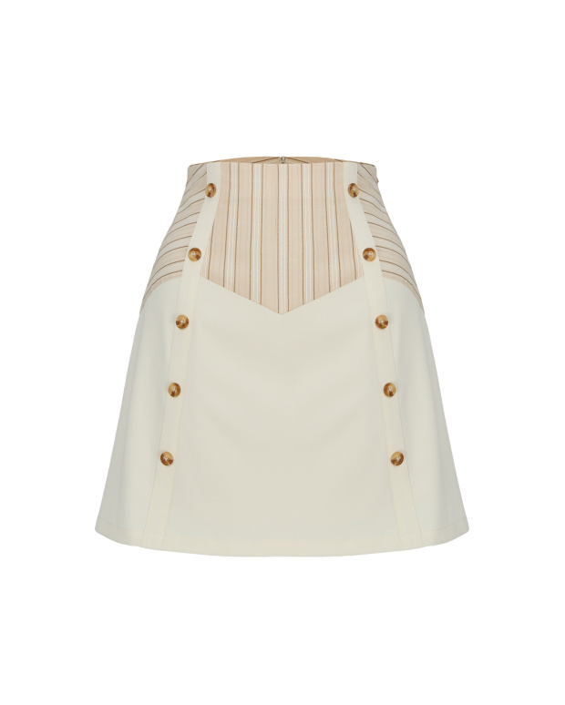 午茶小調,雙排釦拼接A字短裙