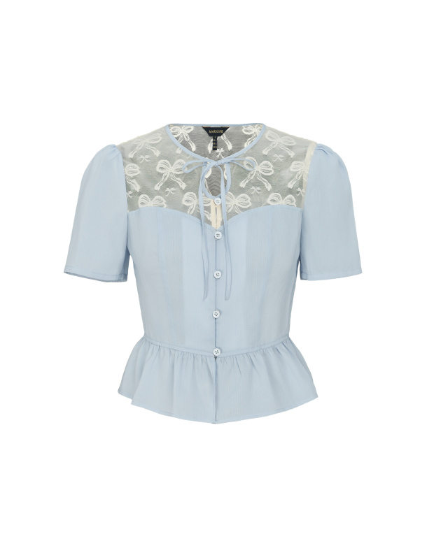 之間,蝴蝶結蕾絲拼接短上衣