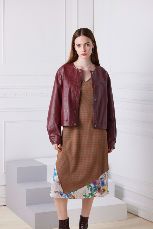 陳年波爾多,圓領皮衣外套