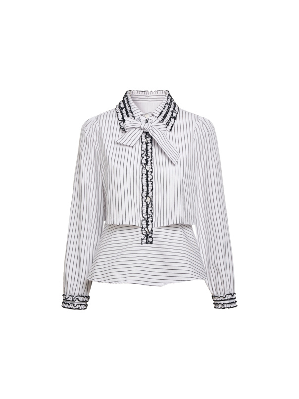 跳動五線譜，密拷撞色邊荷葉立領襯衫