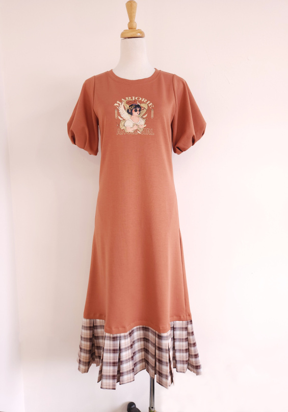 遺落的天使,長版百褶蓬袖洋裝