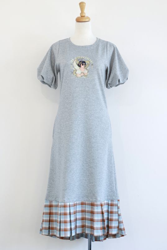 遺落的天使,長版百褶蓬袖洋裝