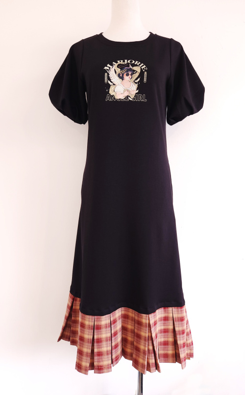 遺落的天使,長版百褶蓬袖洋裝