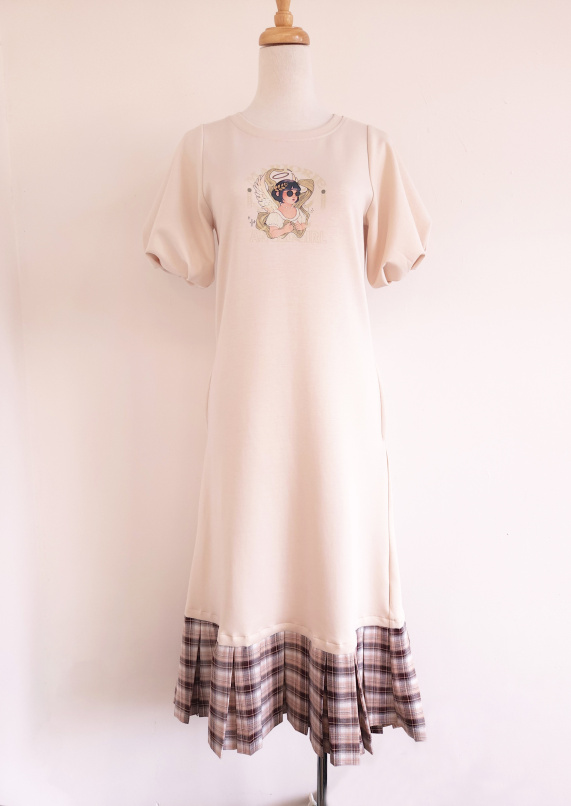 遺落的天使,長版百褶蓬袖洋裝