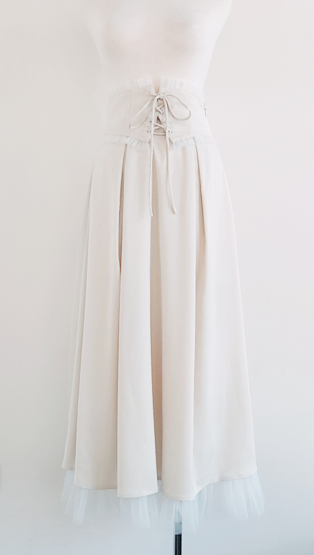 慢慢傾訴,腰封綁帶設計網紗雙層裙