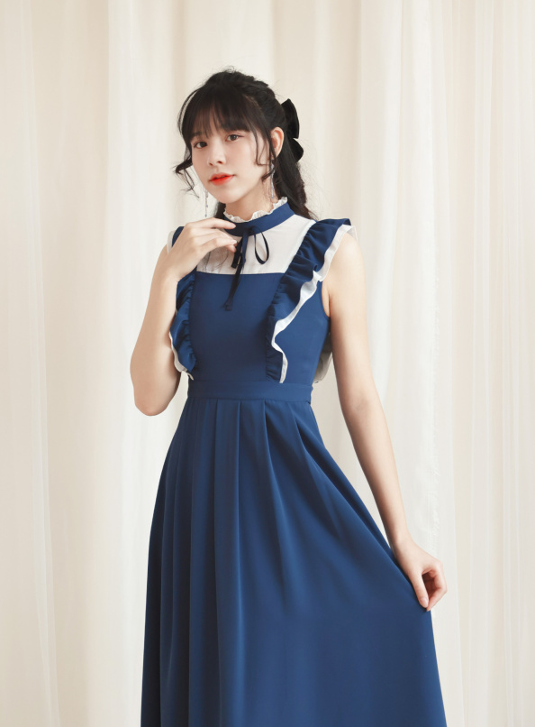 只有我自己，雪紡拼接荷葉洋裝