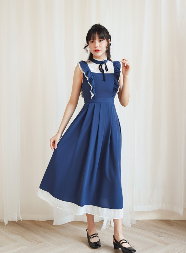 只有我自己，歐根紗拼接荷葉洋裝