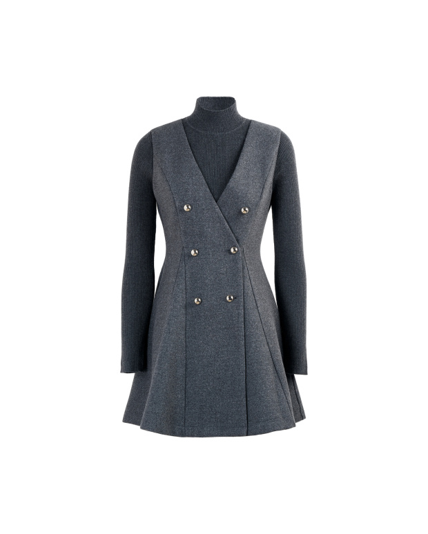 質感甄選，附內搭雙排釦短洋裝