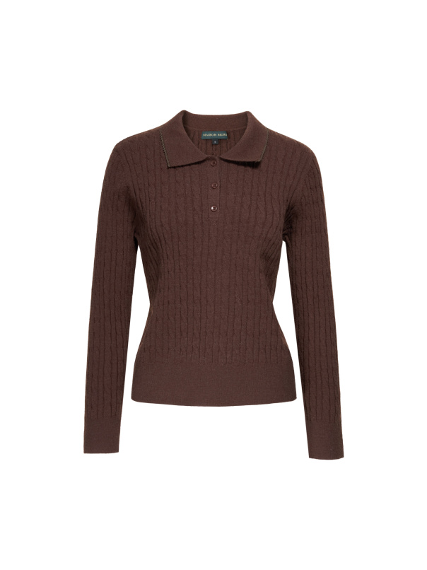 質感甄選，蕾絲花邊領麻花紋上衣