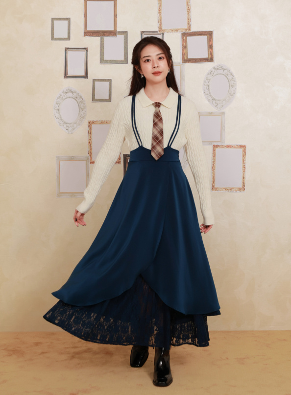 自白詩篇，雙層蕾絲交叉吊帶裙