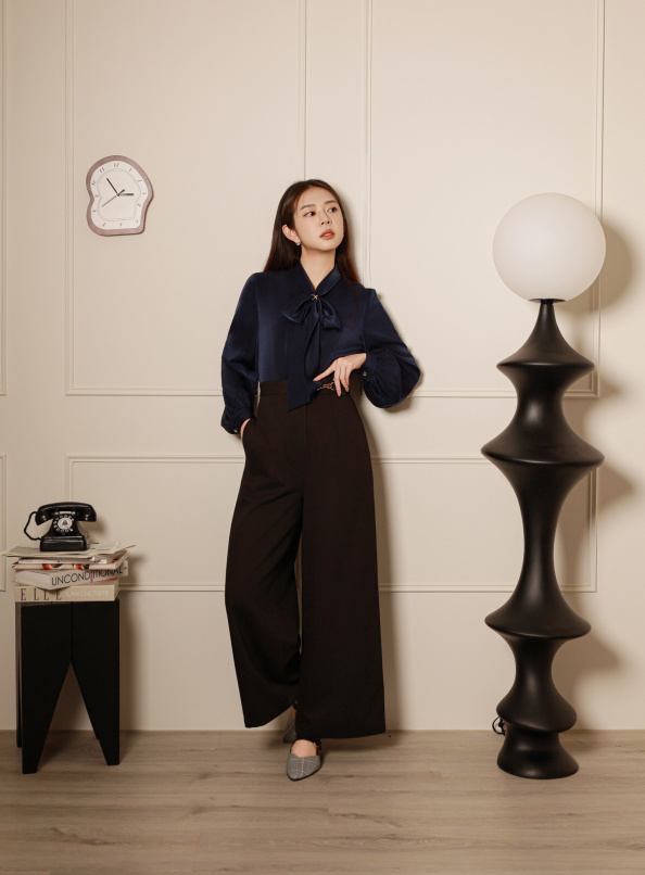 昨日未來，俐落側釦五金直筒寬褲