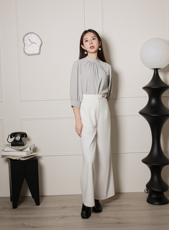 昨日未來，俐落側釦五金直筒寬褲