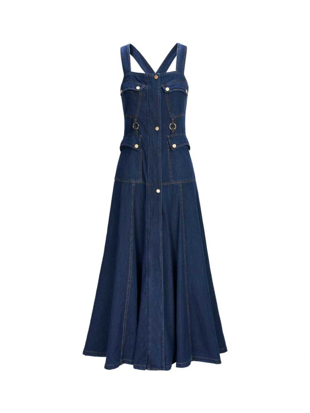 質感甄選，肩帶牛仔長洋